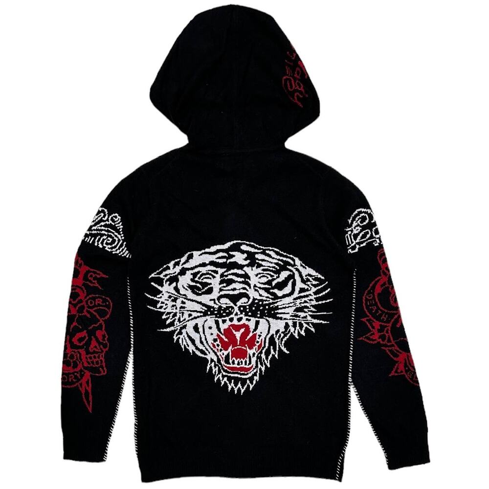 Ed Hardy by Christian Audigier Tiger Wool Blend Full Zip Hoodie Sweater S-M